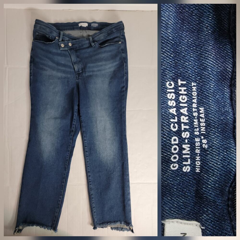 Good American Jeans Sz 18 Good Classic Slim Straight High Rise Cross Waist Fray